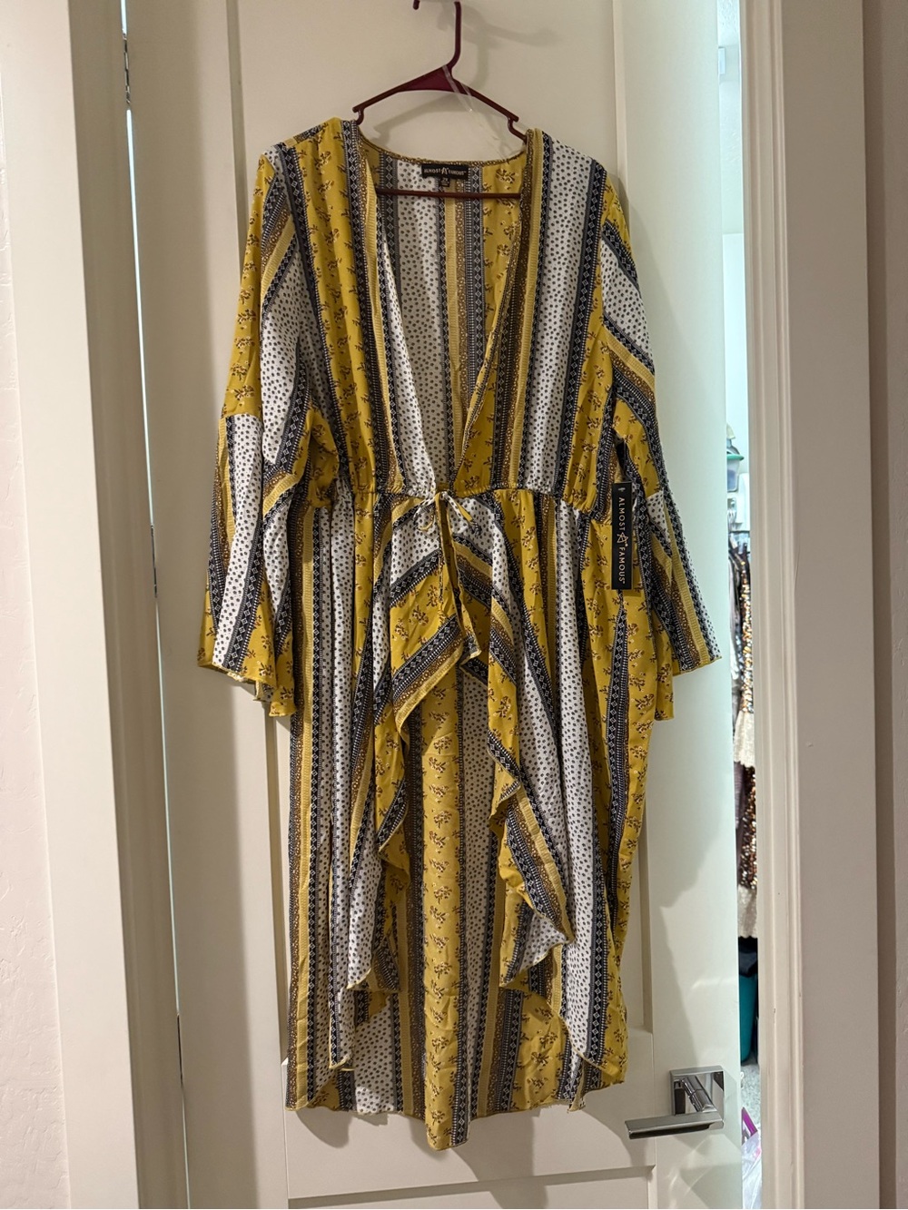 Almost Famous Yellow and White Striped Ruffle Maxi Dress
